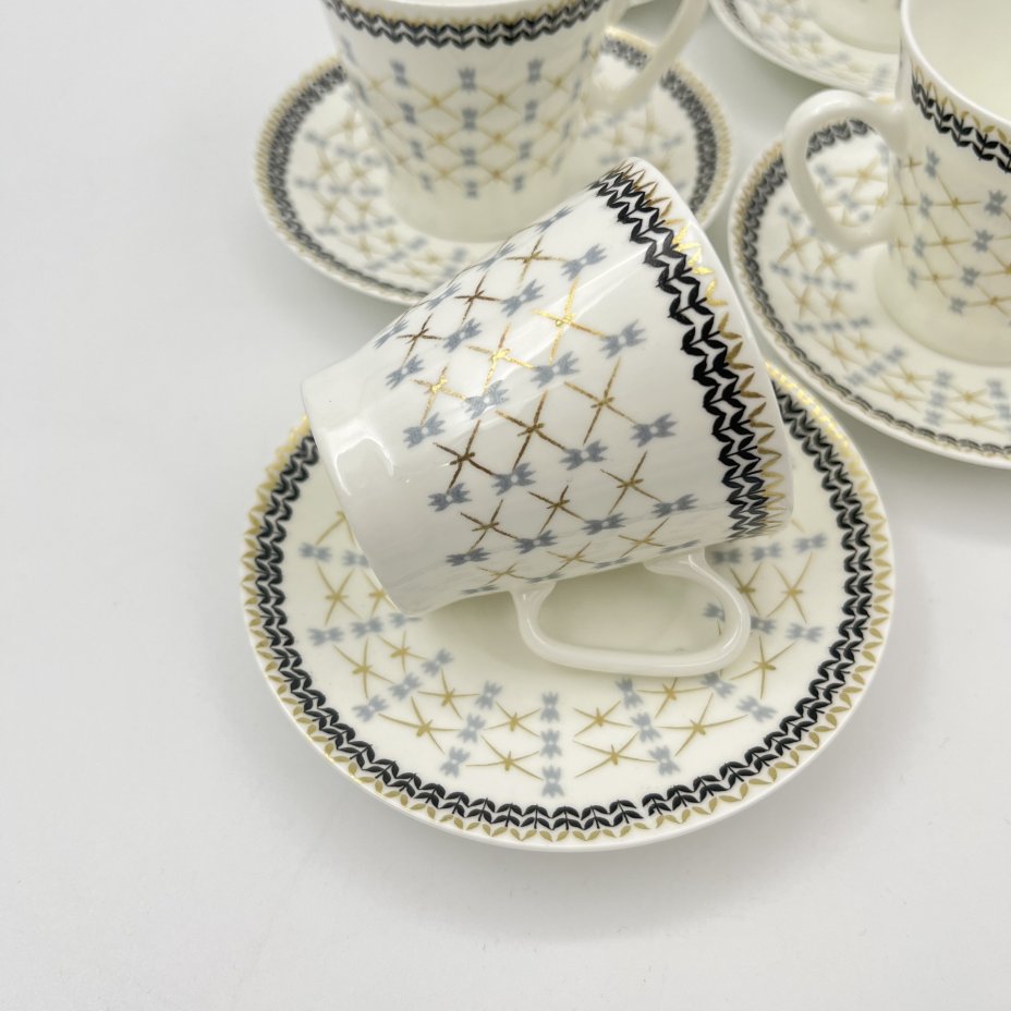 Набор кофейных пар "Золотая сетка" на 5 персон, фарфор, деколь, Ленинградский фарфоровый завод ("ЛФЗ"), 1975-1991 гг.