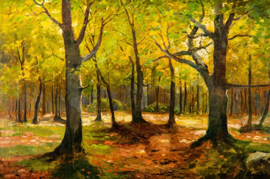 Картина в раме "Лесной пейзаж" с сертификатом, холст, масло, Мастер A. Liemann, Западная Европа, 1910-1920 гг.