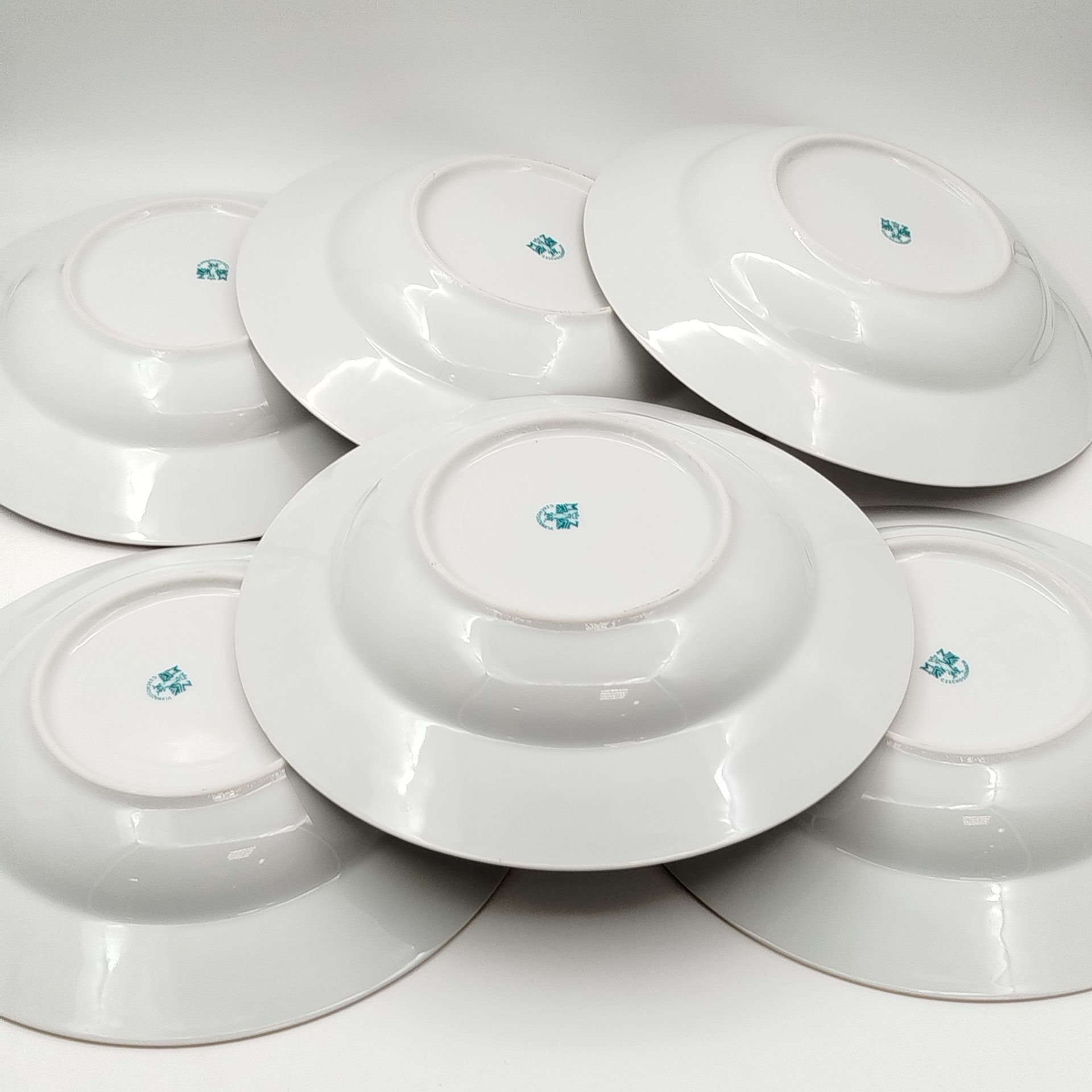 Набор суповых (глубоких) тарелок с цветочным декором на 6 персон, фарфор, деколь, золочение, Moritz Zdekauer (MZ), Чехословакия, 1970-1990 гг.