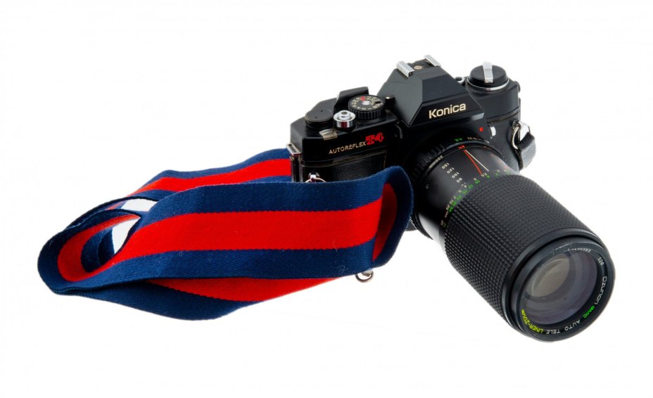 Фотоаппарат  пленочный "Konica Autoreflex T4" с объективом "Ozunon GMC Auto Tele Liner-Zoom 1:45 75-200 mm", металл, пластик, Япония,  1970-1980 гг., Konica