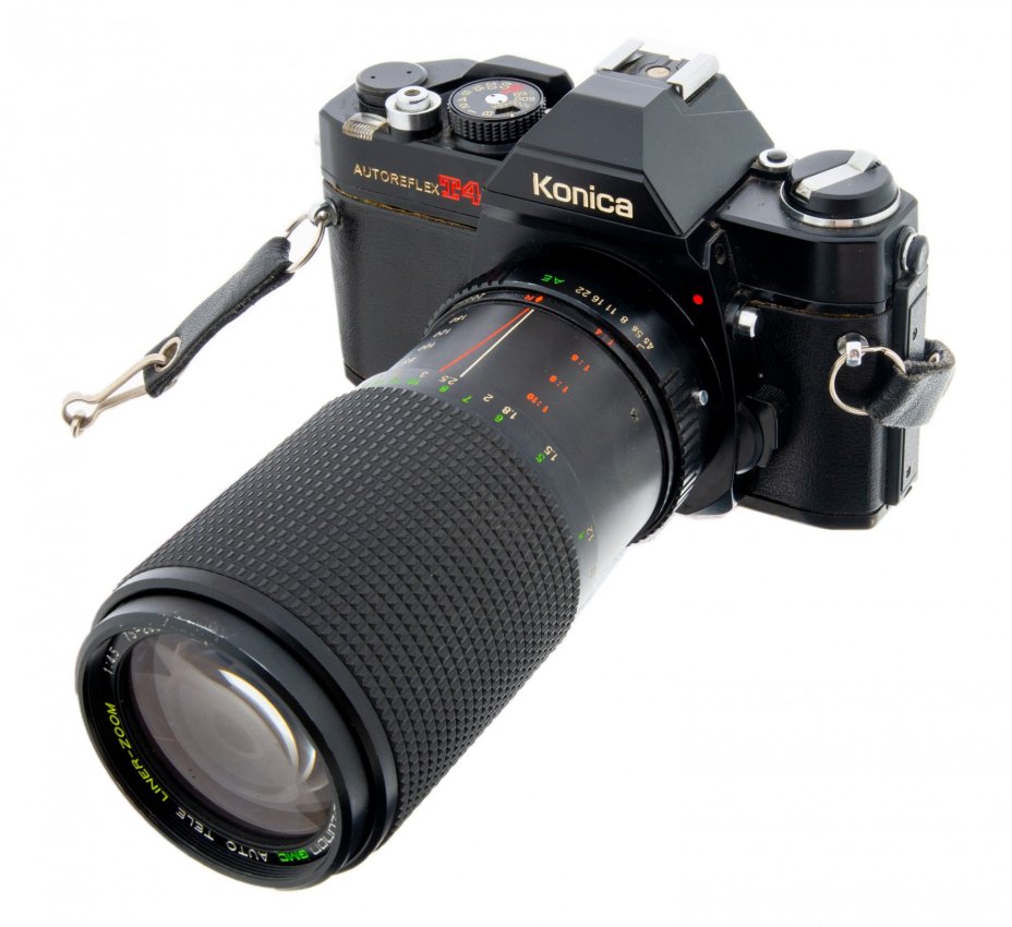Фотоаппарат  пленочный "Konica Autoreflex T4" с объективом "Ozunon GMC Auto Tele Liner-Zoom 1:45 75-200 mm", металл, пластик, Япония,  1970-1980 гг., Konica