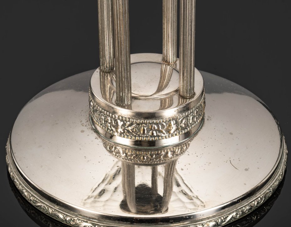 Фруктовница, стилизованная под ротонду с колоннами, металл, серебрение, стекло, Bracia Henneberg (Братья Хеннеберг, Варшава), Царство Польское, 1882-1915 гг.