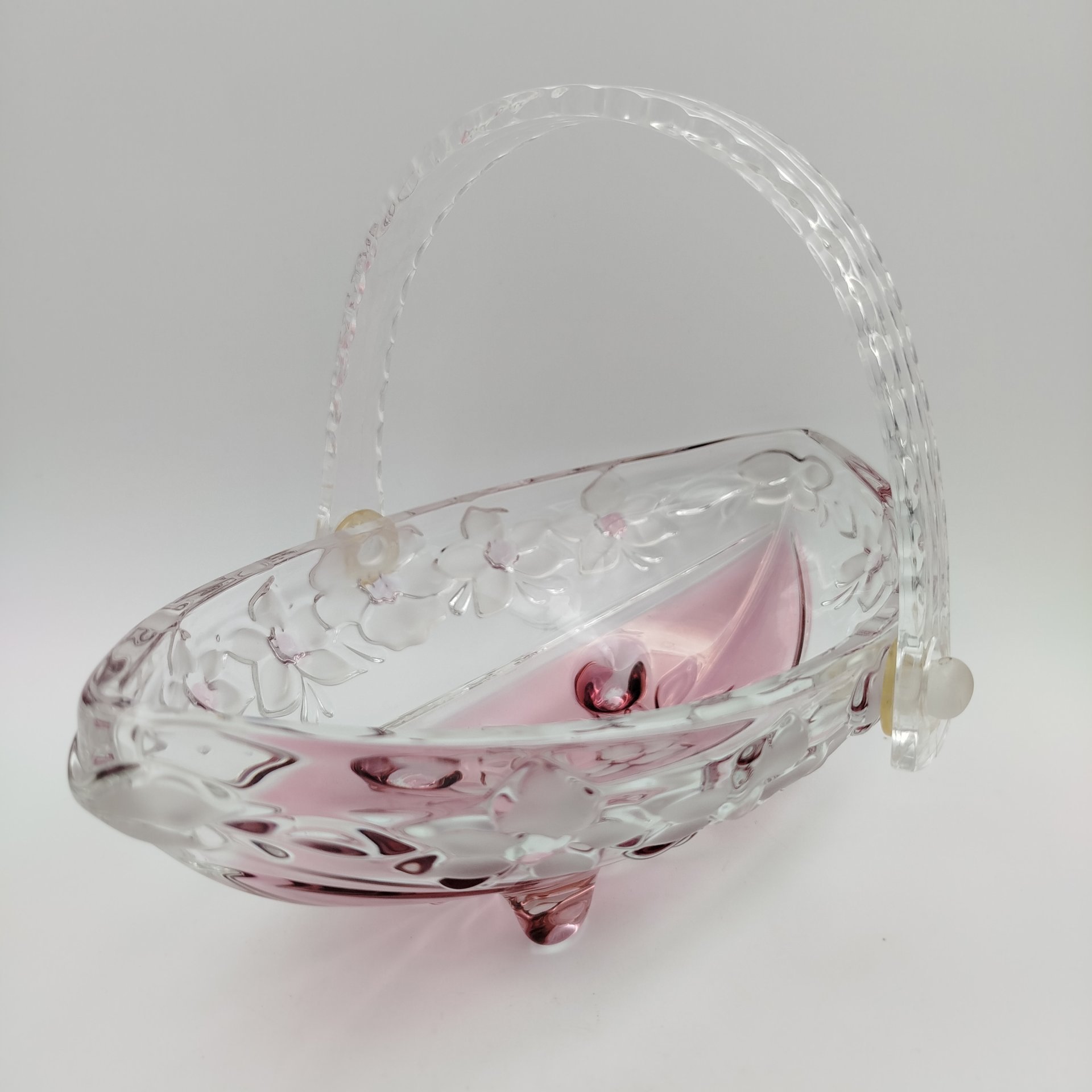 Фруктовница с рельефным декором в виде орхидей, стекло, ручка - пластик, Walther Glas, Германия, 1990-2000 гг., Walther Glas