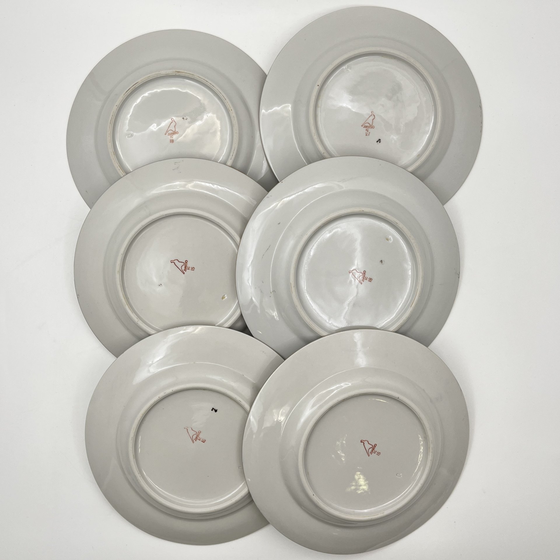 Набор десертных тарелок с цветочным декором на 6 персон, фарфор, деколь, золочение, Дулевский фарфоровый завод (Дулёво), СССР, 1968-1991 гг.