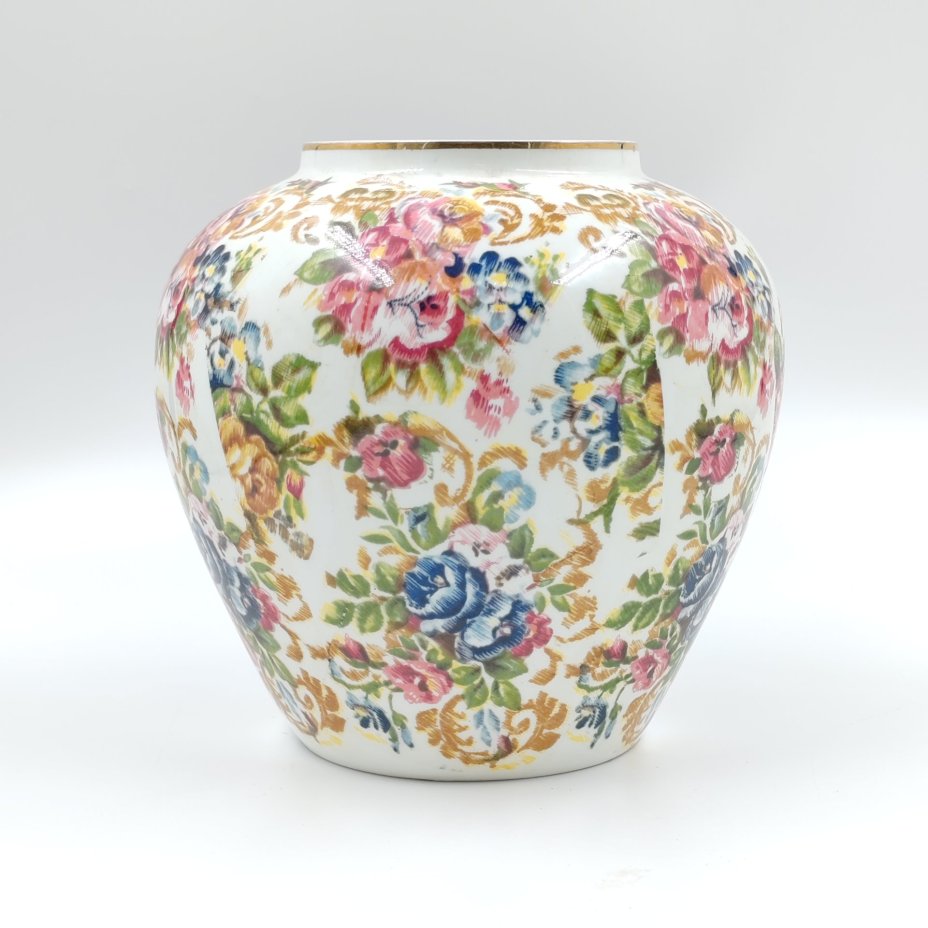 Ваза с цветочным декором, фарфор, деколь, золочение, Hitkari Potteries, Индия, 1980-2000 гг.
