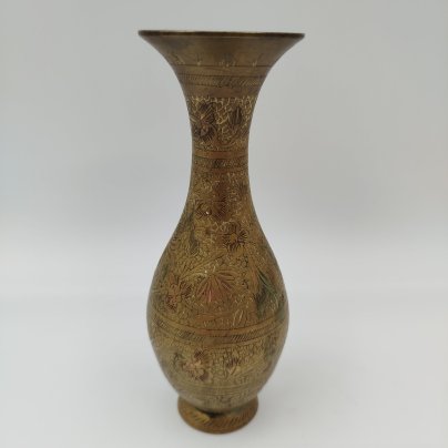 Вазочка с растительным декором в восточном стиле, латунь, гравировка, холодные эмали, Индия, 1970-1990 гг.