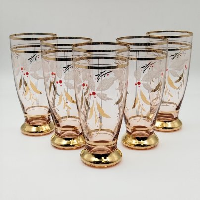 Набор бокалов для прохладительных напитков с растительным узором (на 6 персон), стекло, золочение, роспись, Чехословакия, 1970-1990 гг.