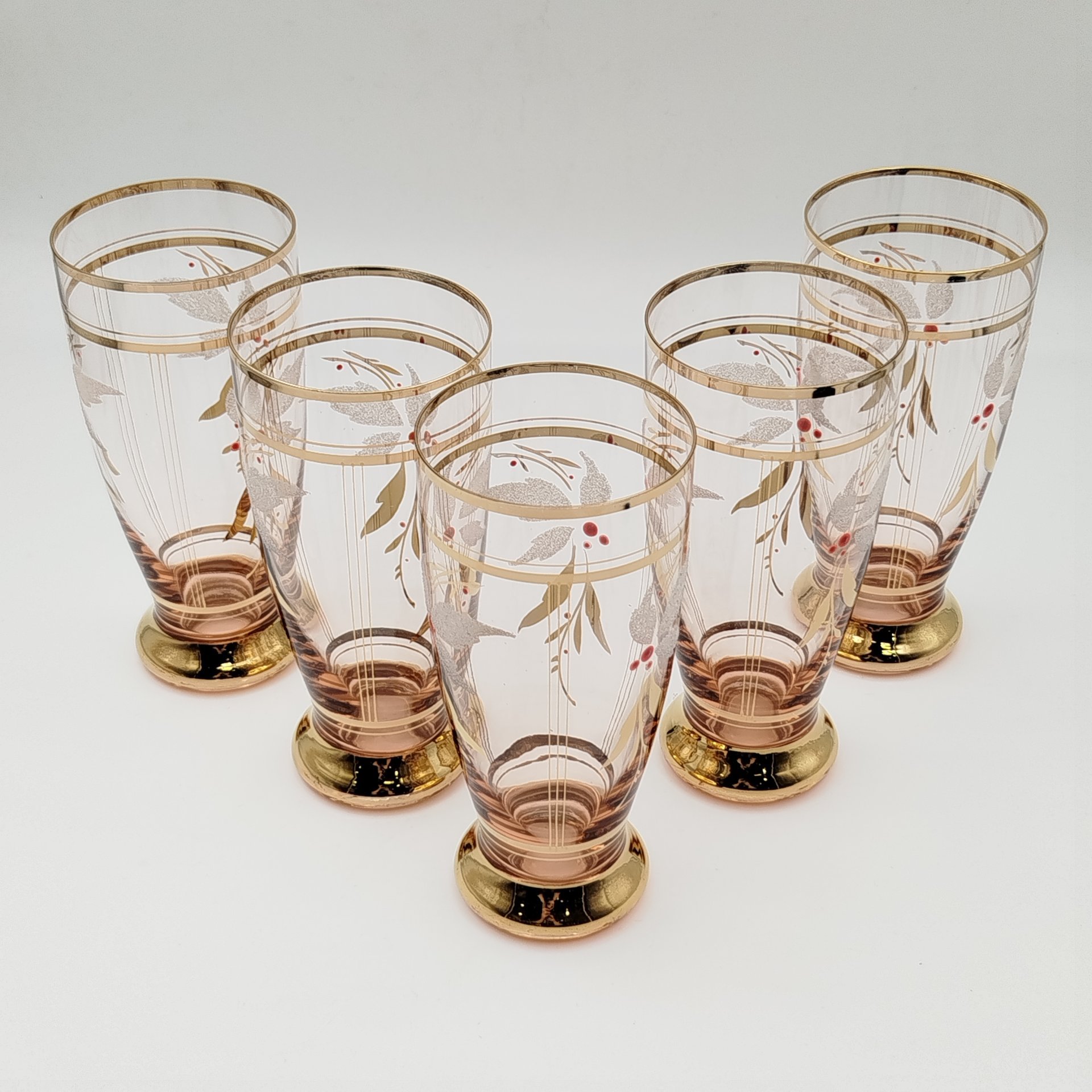 Набор бокалов для прохладительных напитков с растительным узором (на 6 персон), стекло, золочение, роспись, Чехословакия, 1970-1990 гг.