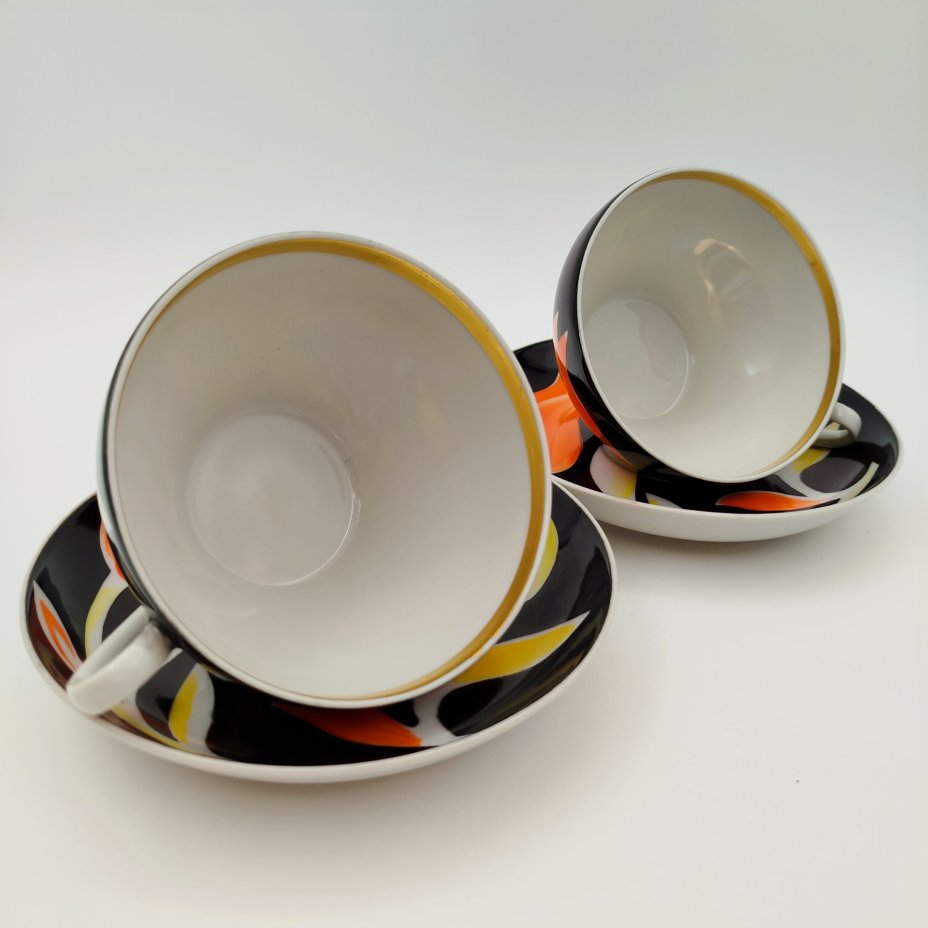 Набор из двух чайных пар "Тюльпан", фарфор, крытье, роспись, золочение, Дулевский фарфоровый завод (Дулёво), СССР, 1968-1991 гг.