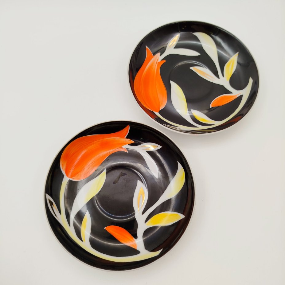 Набор из двух чайных пар "Тюльпан", фарфор, крытье, роспись, золочение, Дулевский фарфоровый завод (Дулёво), СССР, 1968-1991 гг.