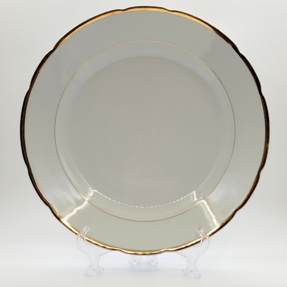 Блюдо сервировочное с золотистым кантом, фарфор, золочение, Cmielow, Польша, 1950-1980 гг.