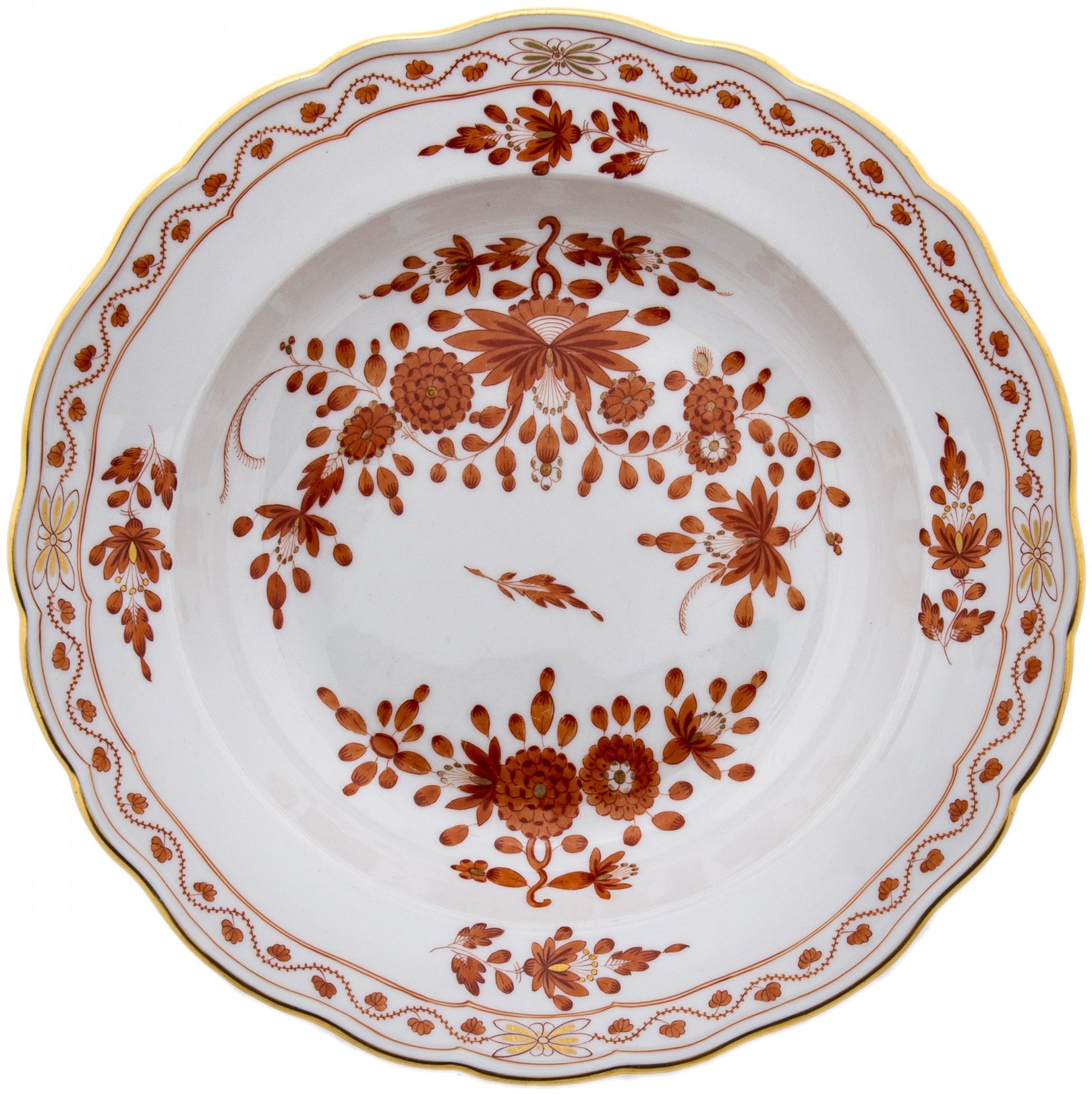 Тарелки суповые парные "Индийский цветок", фарфор, деколь, Мейсенская фарфоровая мануфактура, Германия, 1970-1980 гг., Meissen (Мейсенский фарфор)