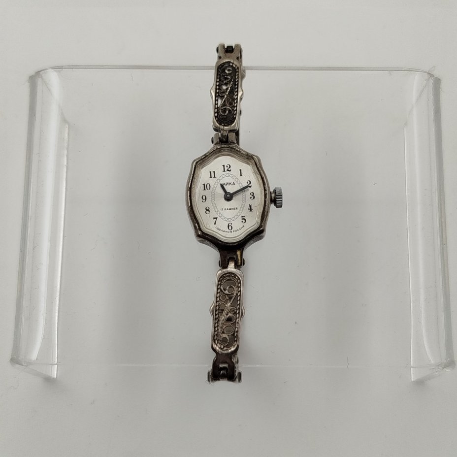 Часы наручные (женские) "Чайка" на ажурном браслете, металл, скань, стекло, Угличский часовой завод «Чайка», Россия, 1991-2010 гг.