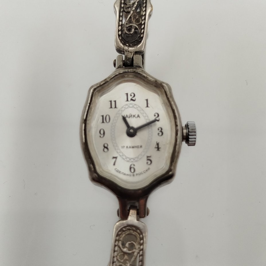 Часы наручные (женские) "Чайка" на ажурном браслете, металл, скань, стекло, Угличский часовой завод «Чайка», Россия, 1991-2010 гг.