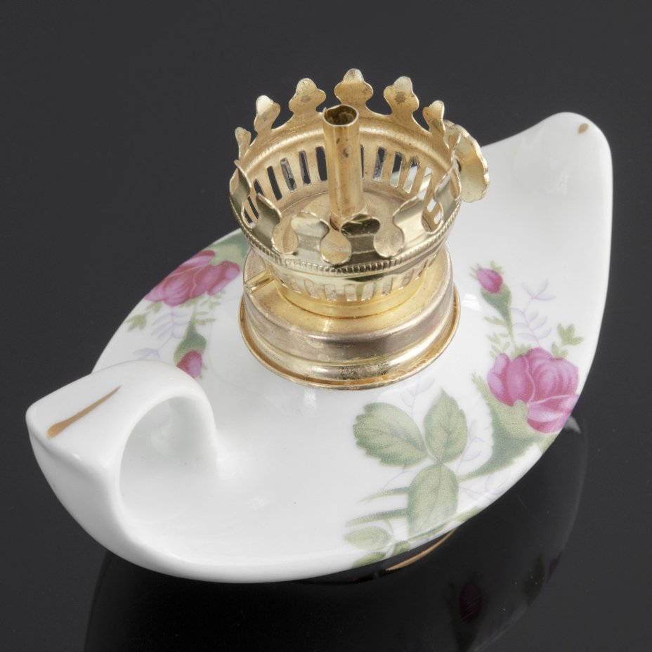 Лампа керосиновая, стекло, фарфор, деколь ГДР, 1970-1990 гг.
