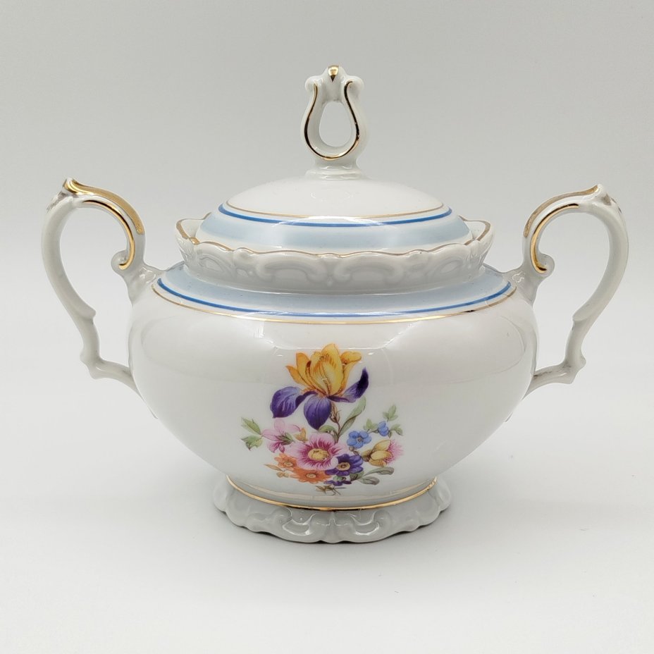 Сахарница с цветочным декором, фарфор, деколь, золочение, Kahla, Германия, 1937-1956 гг.