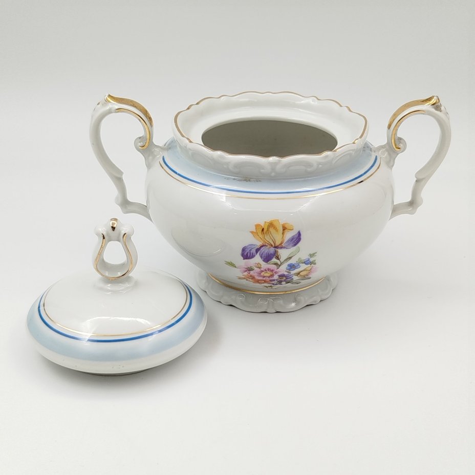 Сахарница с цветочным декором, фарфор, деколь, золочение, Kahla, Германия, 1937-1956 гг.