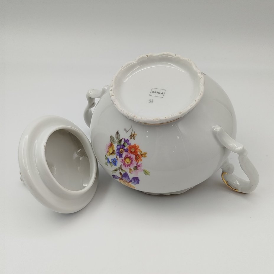 Сахарница с цветочным декором, фарфор, деколь, золочение, Kahla, Германия, 1937-1956 гг.