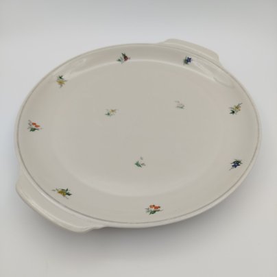 Блюдо сервировочное с ручками, украшенное цветочным декором, Weimar Porzellan (Веймарский фарфор)