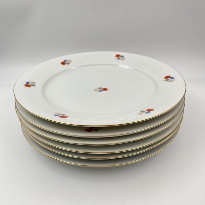 Набор обеденных тарелок с цветочным декором на 6 персон, фарфор, деколь, золочение, Bavaria Porzellan, Германия, 1950-1980 гг.