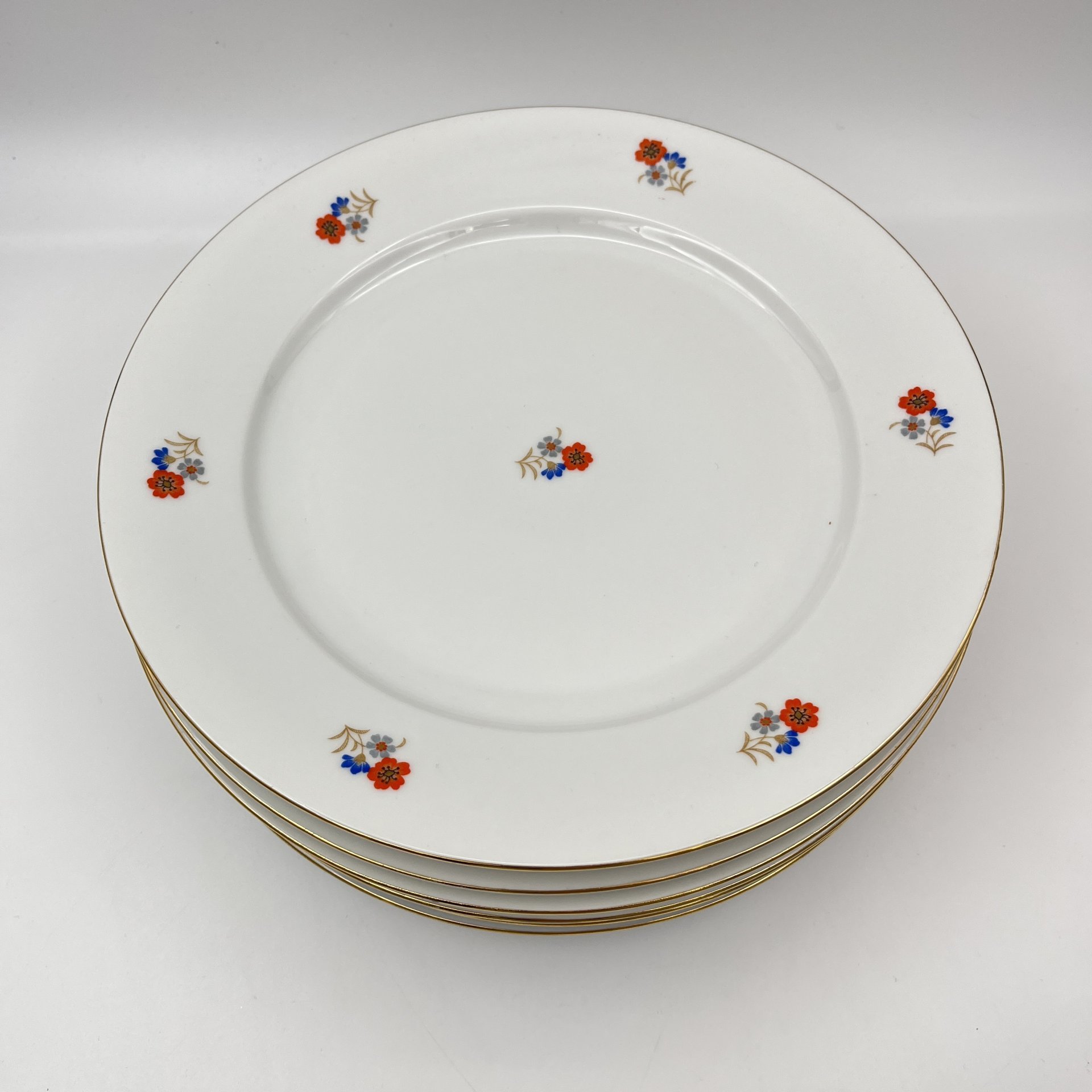 Набор обеденных тарелок с цветочным декором на 6 персон, фарфор, деколь, золочение, Bavaria Porzellan, Германия, 1950-1980 гг.