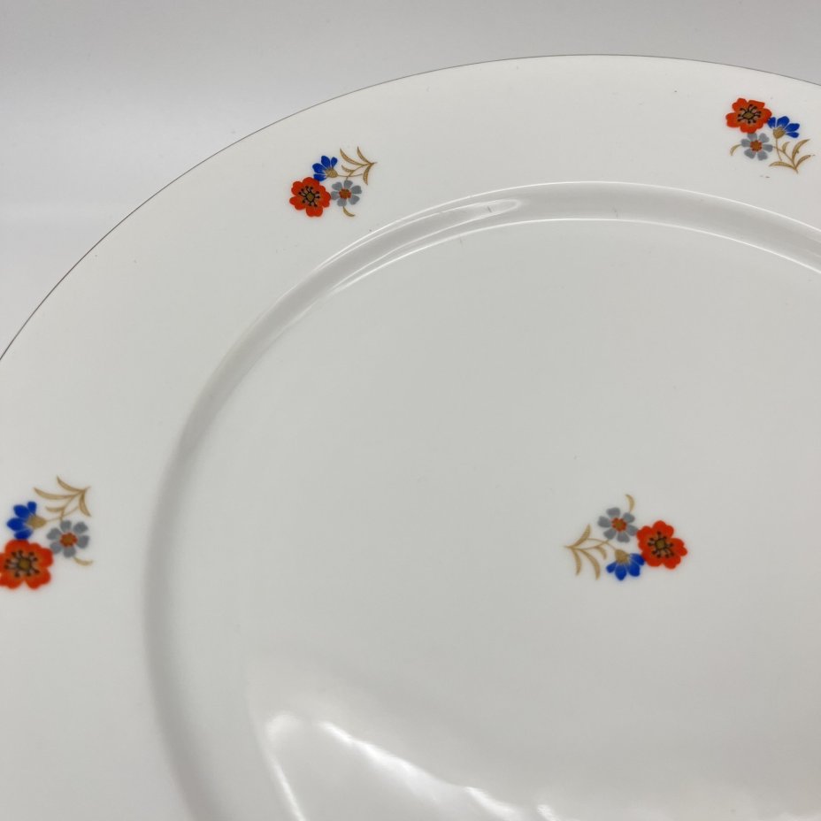 Набор обеденных тарелок с цветочным декором на 6 персон, фарфор, деколь, золочение, Bavaria Porzellan, Германия, 1950-1980 гг.