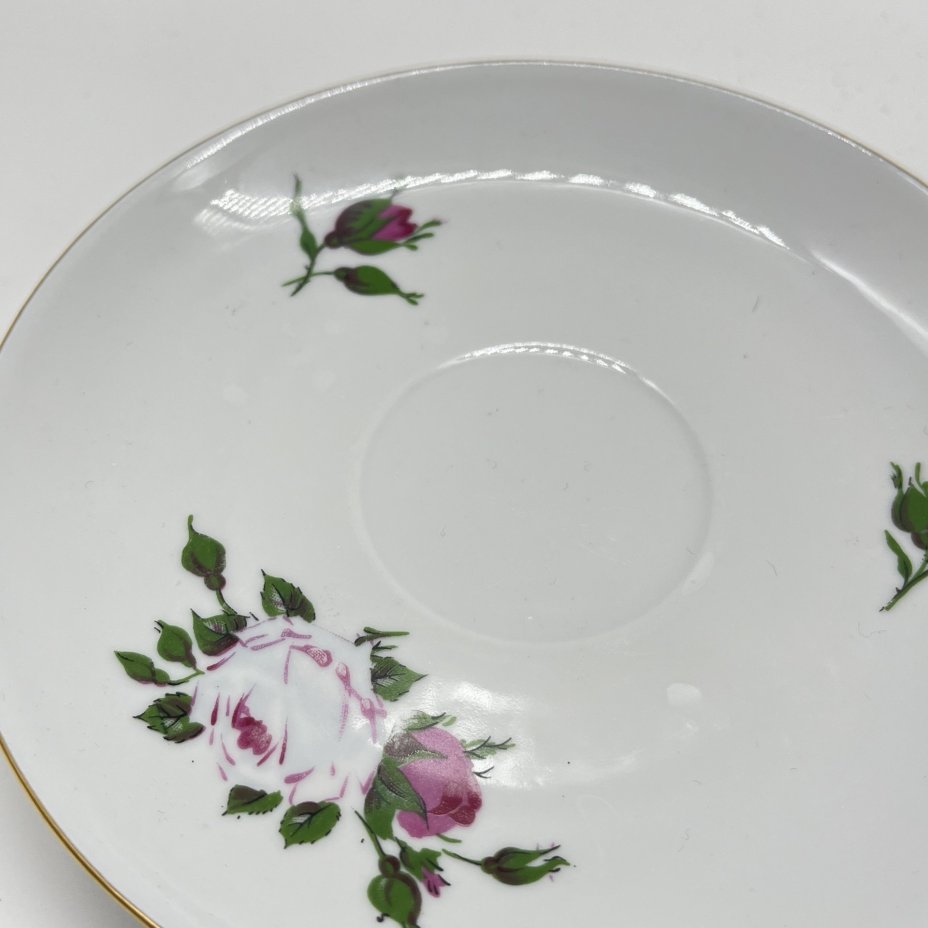 Набор из тарелки и 3 блюдец с цветочным декором, фарфор, деколь, золочение, Kahla, ГДР, 1968-1987 гг.
