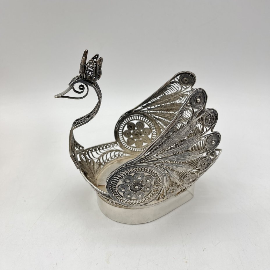 Салфетница ажурная "Царевна-Лебедь", металл, скань, СССР, 1970-1990 гг.