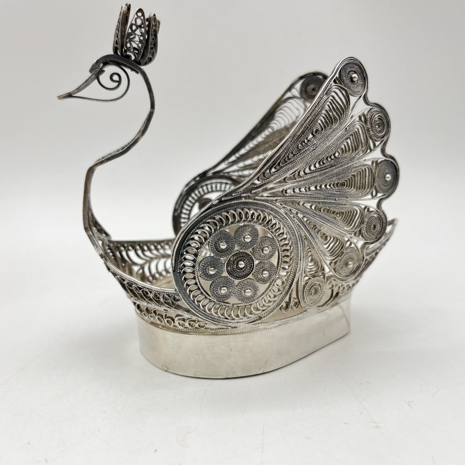Салфетница ажурная "Царевна-Лебедь", металл, скань, СССР, 1970-1990 гг.