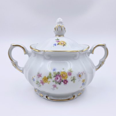 Сахарница, украшенная рельефным декором и цветочным орнаментом, Roschützer Porzellanfabrik Unger & Schilde
