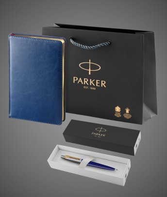 Подарочный набор:Parker Jotter K160, цвет: Blue/GT, стержень: M, цвет чернил: blue и Ежедневник синий недатированный, Металлы: латунь, металл, пластик
