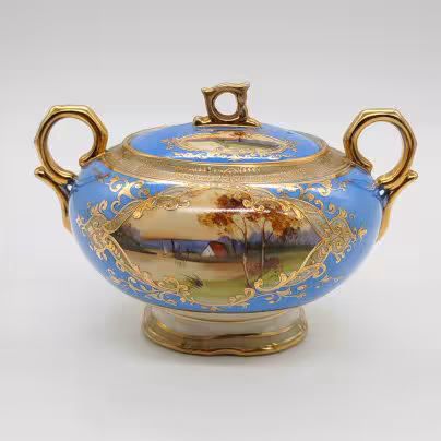 Сахарница, украшенная изображением закатного пейзажа, Noritake