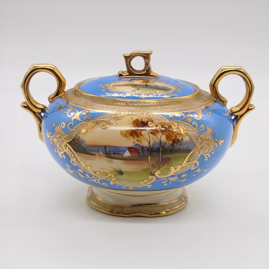 Сахарница, украшенная изображением закатного пейзажа, Noritake