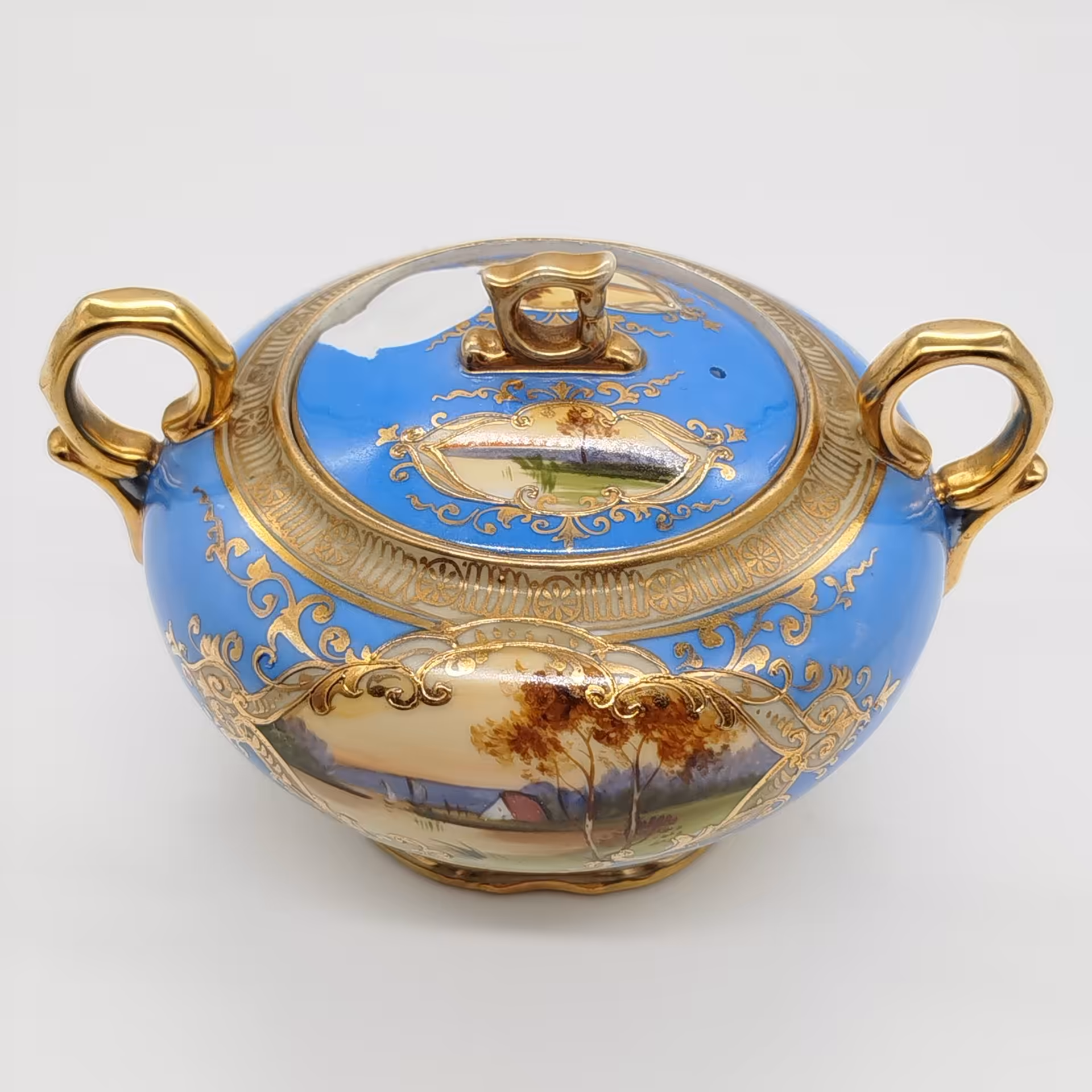 Сахарница, украшенная изображением закатного пейзажа, Noritake