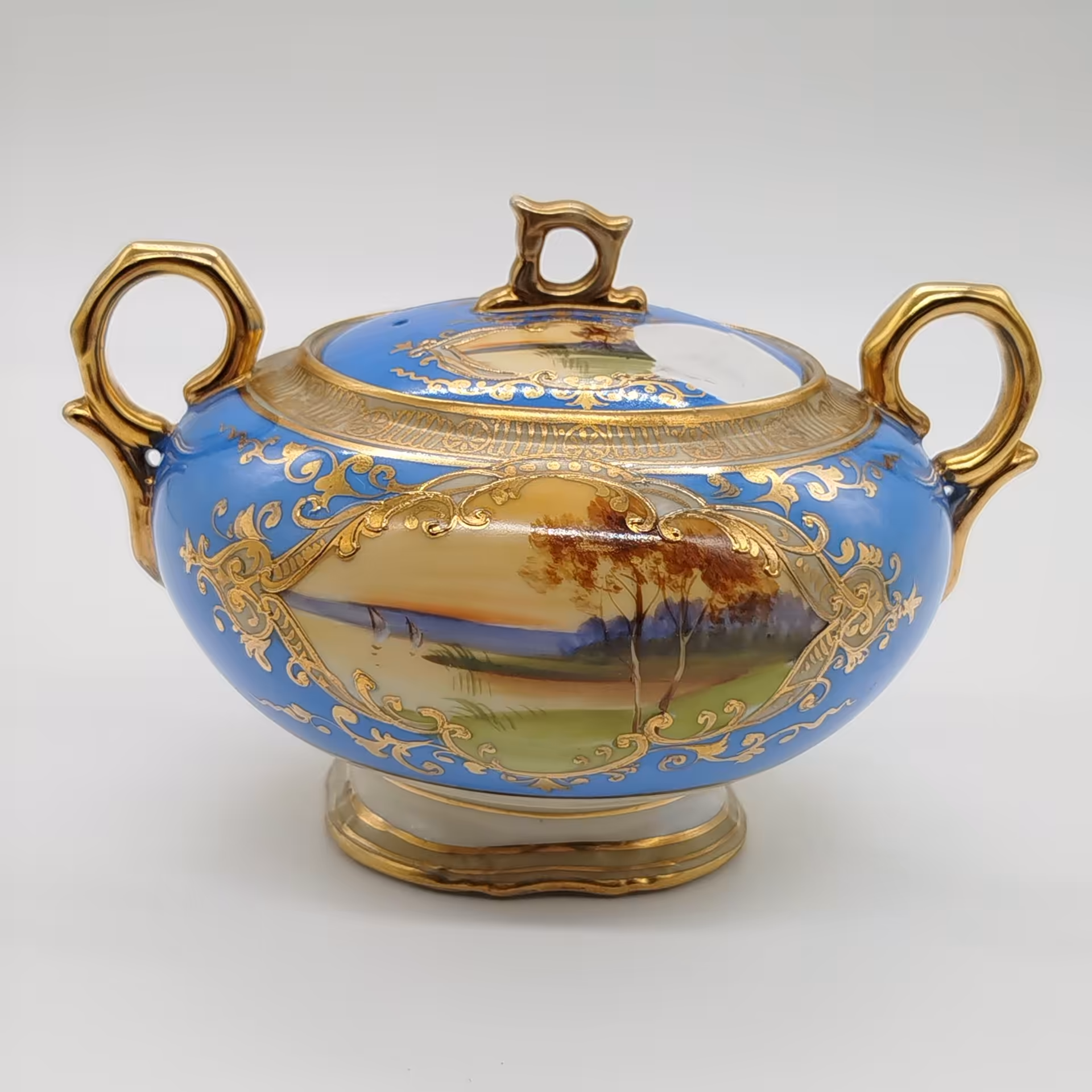 Сахарница, украшенная изображением закатного пейзажа, Noritake