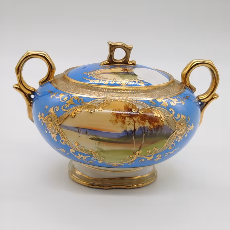Сахарница, украшенная изображением закатного пейзажа, Noritake