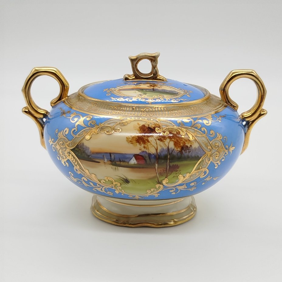 Сахарница, украшенная изображением закатного пейзажа, Noritake