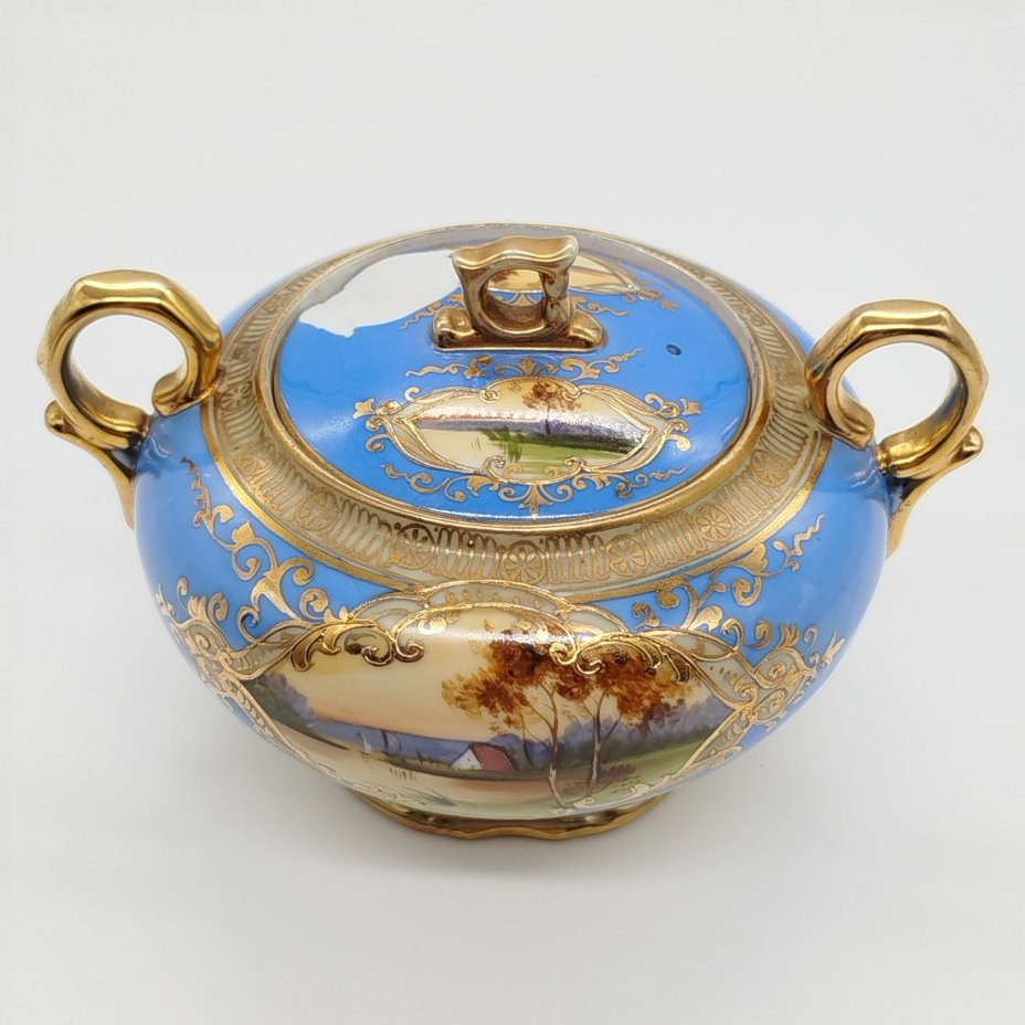 Сахарница, украшенная изображением закатного пейзажа, Noritake