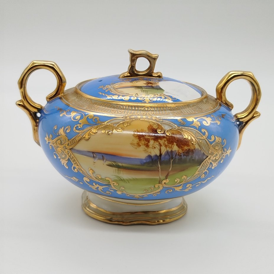 Сахарница, украшенная изображением закатного пейзажа, Noritake