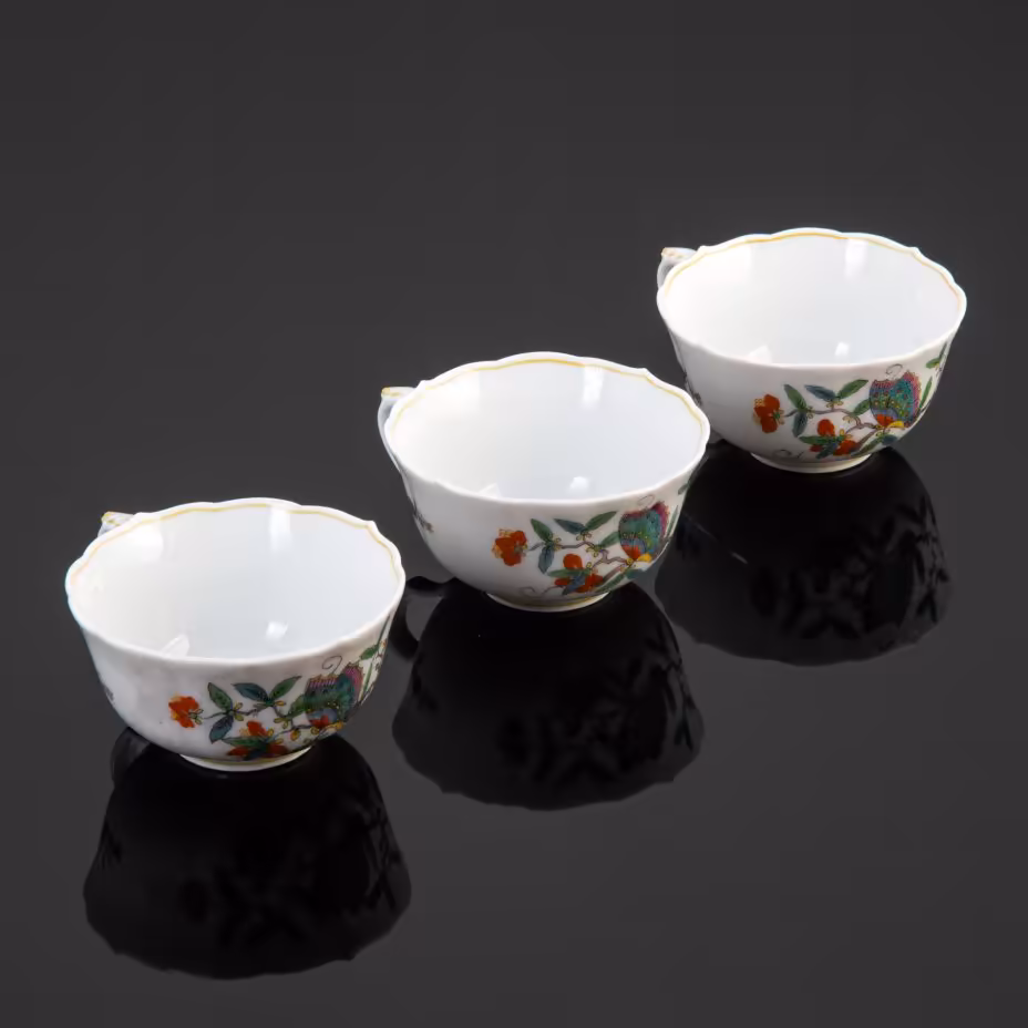 Набор кофейных чашек на 3 персоны из серии "Butterfly" (бабочка), Meissen (Мейсенский фарфор)