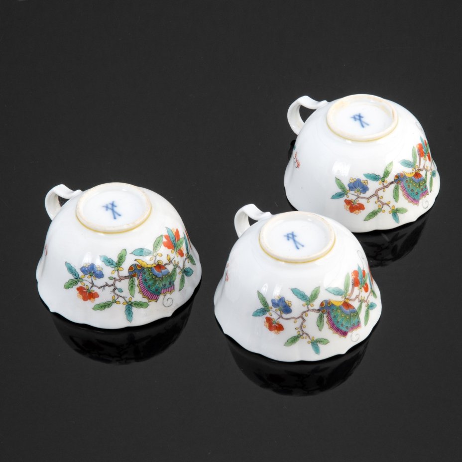 Набор кофейных чашек на 3 персоны из серии "Butterfly" (бабочка), Meissen (Мейсенский фарфор)