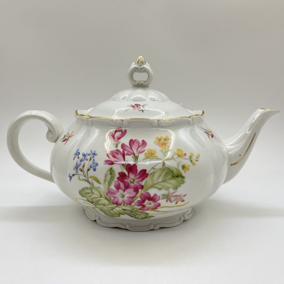 Чайник с цветочным декором, фарфор, деколь, золочение, Haas & Czjzek, Чехословакия, 1920-1950 гг.