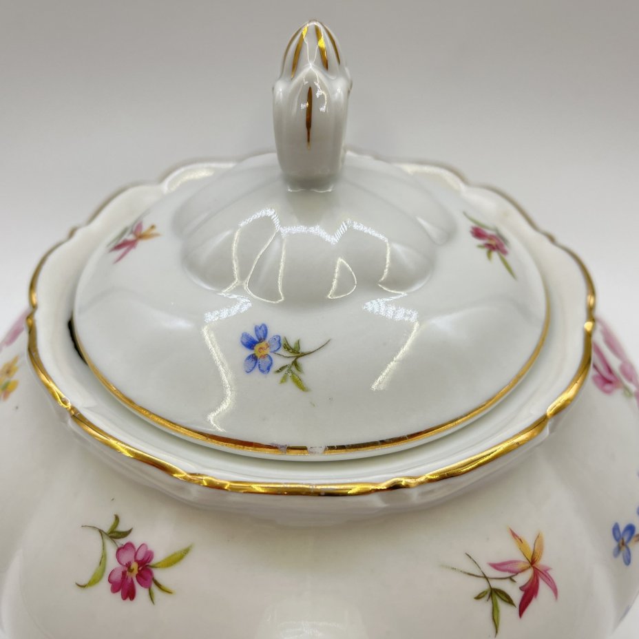 Чайник с цветочным декором, фарфор, деколь, золочение, Haas & Czjzek, Чехословакия, 1920-1950 гг.