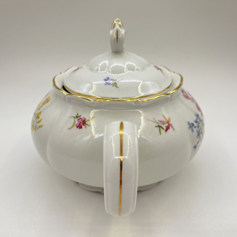 Чайник с цветочным декором, фарфор, деколь, золочение, Haas & Czjzek, Чехословакия, 1920-1950 гг.