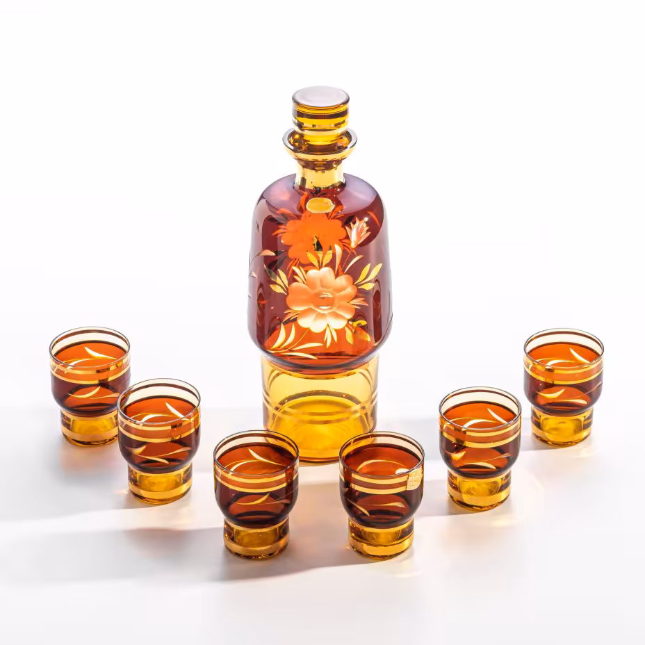 Набор для напитков из штофа и 6 стопок с цветочным декором, Bohemia Crystal (Bohemia Glass)