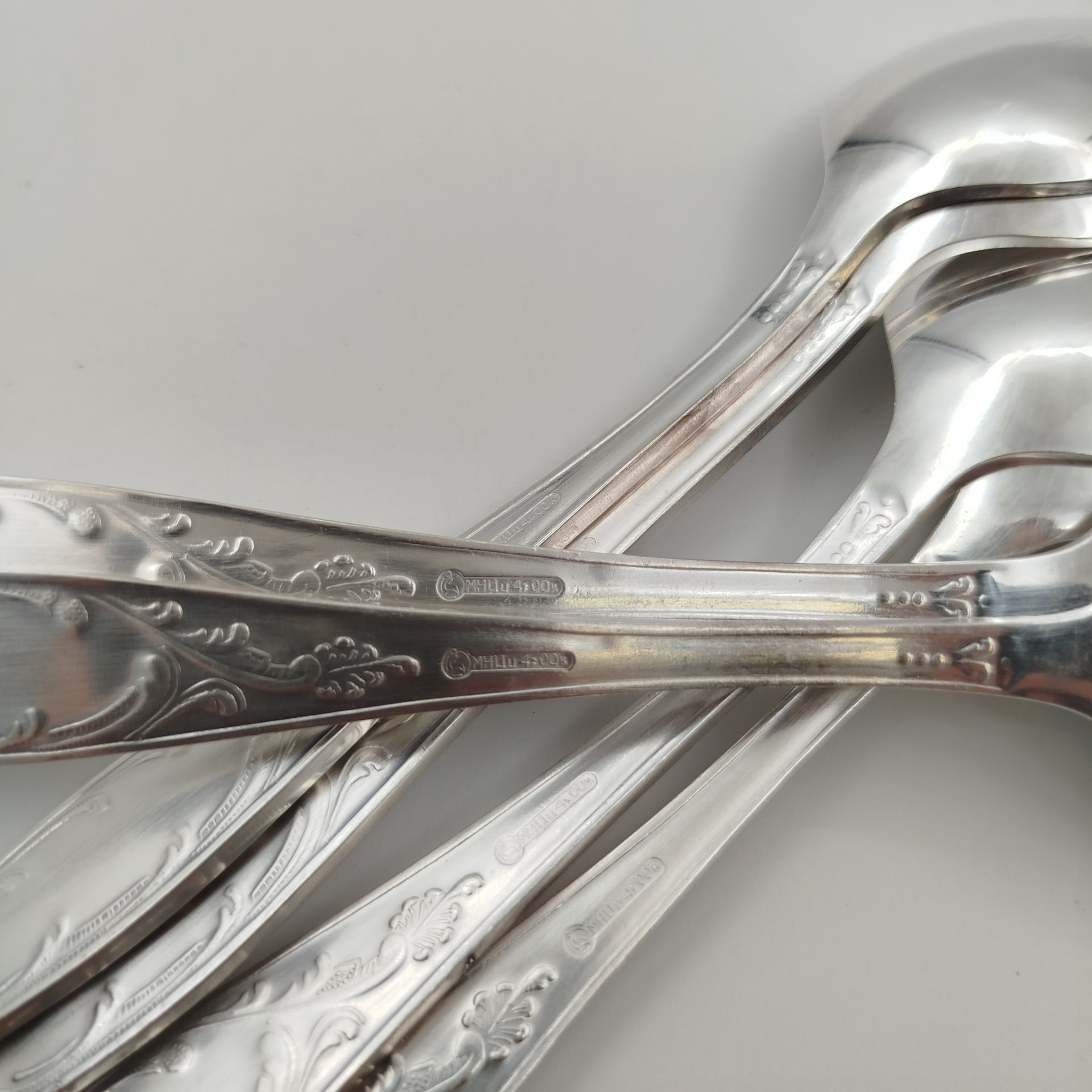 Набор из 6-ти столовых ложек "Пламя", мНЦ (медь-никель-цинк), Кольчугинский завод цветных металлов, СССР, 1970-1990 гг., Кольчугинский завод цветных металлов