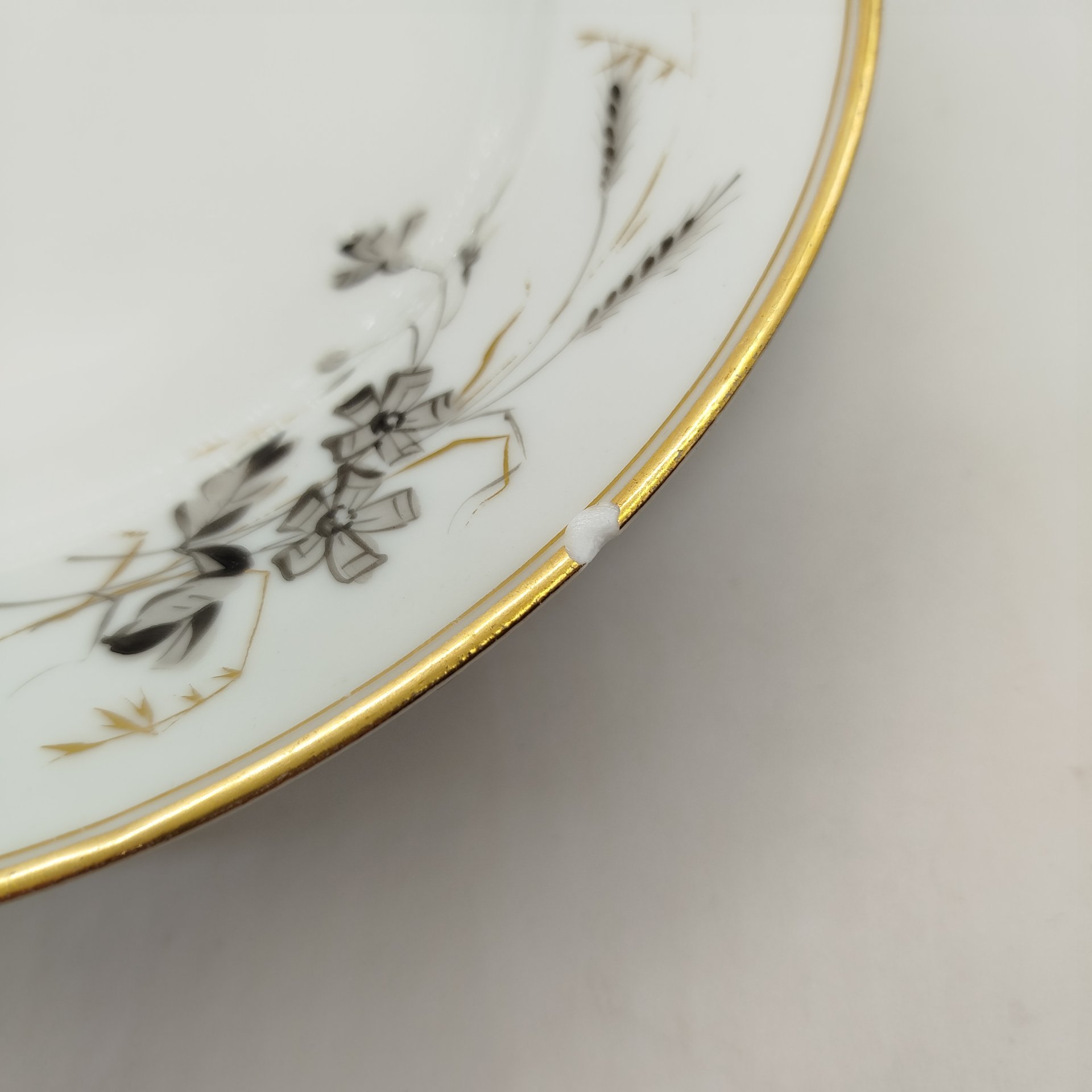 Набор из четырех суповых тарелок с растительным декором, фарфор, золочение, роспись, Западная Европа, 1890-1920 гг.