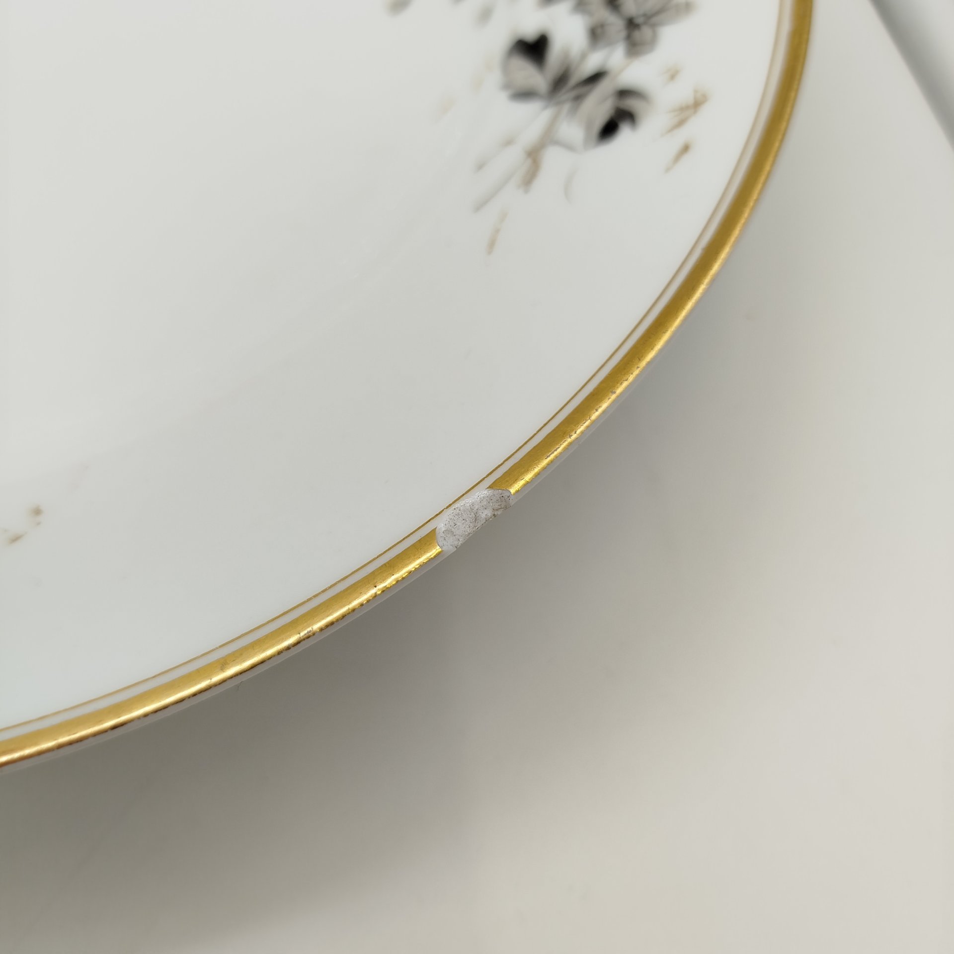 Набор из четырех суповых тарелок с растительным декором, фарфор, золочение, роспись, Западная Европа, 1890-1920 гг.