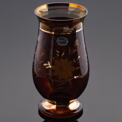 Ваза янтарного оттенка с цветочным декором, Bohemia Crystal (Bohemia Glass)