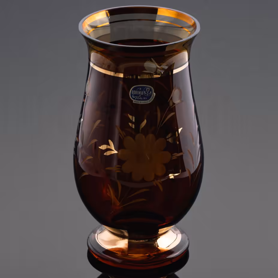 Ваза янтарного оттенка с цветочным декором, Bohemia Crystal (Bohemia Glass)
